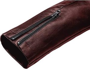 Blouson de moto en cuir véritable bordeaux respirant et imperméable pour homme, manches longues, hiver, noir B - Product Image 4