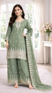 Conjunto de Salwar Kameez Verde Bordado, Ropa Tradicional India y Pakistaní para Ceremonias - Product Image 4