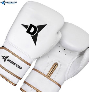 Daizen Star White Leather Boxing Gloves Lace-Up Wrist <b>Strap</b> Breathable Training Gear for Adults - Product Image 5