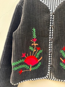 Wholesale <b>Black</b> Suzani Floral Embroidered <b>Velvet</b> <b>Jacket</b> Cropped Winter Warm Coat Festival Tribal Outerwear for <b>Women</b> - Product Image 2