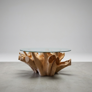 Table à manger convertible moderne Unique Zela en bois de teck naturel avec plateau en verre pour la décoration de la maison et des centres commerciaux - Product Image 6