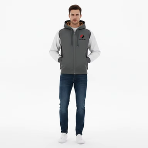 Sweat-shirt à capuche zippé pour homme, décontracté, avec manches contrastantes, en molleton de coton, chaud, vêtements de sport, fournisseur en gros - Product Image 6
