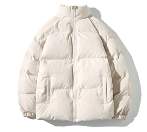 <b>Men's</b> <b>White</b> Puffer Jacket Stand Collar Zipper Closure Windproof Thick Polyester Wadding Casual Winter <b>Coat</b> Regular Length - Product Image 2