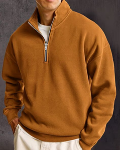 Sweat-shirt à col roulé de haute qualité, coupe ajustée, fermeture à fermeture éclair 1/4, uni, multicolores, pour homme - Product Image 2