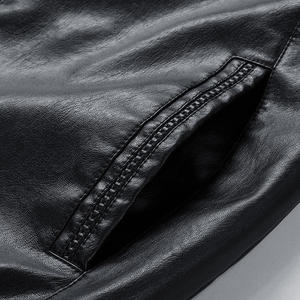 Men's PU Bomber <b>Jacket</b> Stand Collar Zipper Closure Solid Color Casual Style Autumn Wear Regular Length - Product Image 5