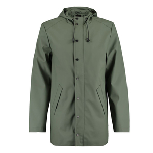 Unisex Olive Green Hooded Stand Collar <b>Long</b> Waterproof PU Coated Thin Hard Shell <b>Jacket</b> Single Button Closure Regular Fit All - Product Image 1