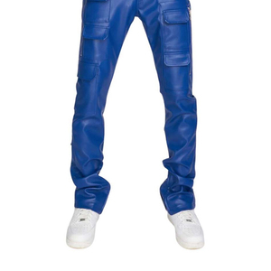Pantalon de motard en cuir PU pour hommes, pantalon taille haute avec fermeture éclair, plusieurs poches, coupe droite, coupe-vent, automne - Product Image 5