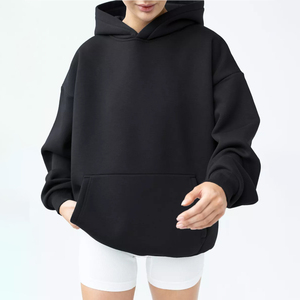 เสื้อฮู้ดดี้โอเวอร์ไซส์สำหรับผู้หญิง สีพื้น ไหล่ตก แขนยาว ผ้าถักนิตติ้ง ผ้าฝ้ายฟลีซ กันยับ มีกระเป๋า ระบายอากาศได้ดี สไตล์ฤดูหนาว - Product Image 1