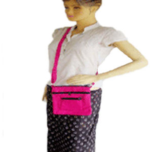 Pochette vintage bohème géométrique écologique réutilisable en toile pour filles avec bandoulière en coton, poches zippées et décoration à fermoir - Product Image 2