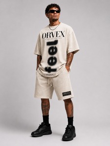 Conjunto de Camiseta y Pantalones Cortos Extra Grandes de Color Sólido Personalizado OEM ODM para Hombre, 2 Piezas, Ropa Urbana Ecológica, Peso Medio, 100% Algodón Transpirable - Product Image 6