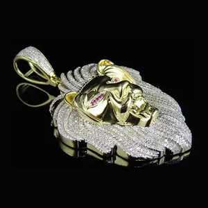 Pendentif Tête de Lion en Moissanite, Argent Sterling 925 Plaqué Or, Collier Hip Hop Sertie de Pierres, Bijou Animal de Luxe - Product Image 1