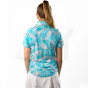Streetwear Women's Tropical <b>Leaf</b> Print Polo Shirt Short Sleeve Casual Breathable 100% Polyester Woven Fabric - Product Image 2
