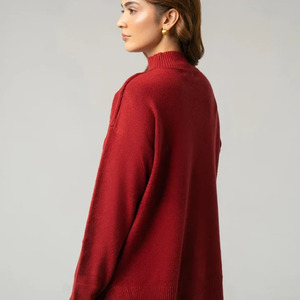 Women's <b>Red</b> <b>Wool</b> Computer Knitted Scarf Collar Sleeveless Solid Color Poncho Anti-Pilling Minimalist Autumn Casual Sweater - Product Image 2