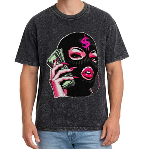 T-shirts pour hommes en coton 100% tricoté, délavé à l'acide, personnalisés, 240g, coupe oversize, grande taille, couleur unie, vintage, anti-rétrécissement, col rond, manches courtes - Product Image 5