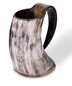Chope à bière médiévale artisanale en corne de buffle naturelle, avec poignée, style rustique, pour bière et miad - Product Image 1