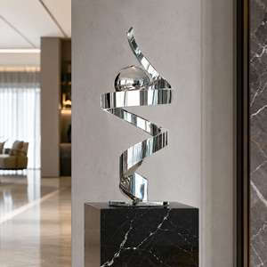 Modern Silver Spiral <b>Chrome</b> <b>Sculpture</b> Mirror Ball Abstract Metal Art Luxury Home Office Hotel Lobby Decor Showpiece Gift - Product Image 3
