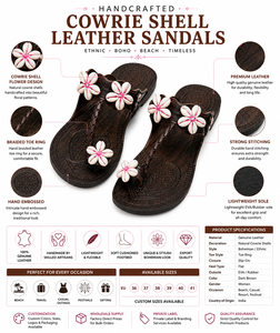 Sandalias Planas de Cuero con Conchas de Cauri Hechas a Mano para Mujer, Estilo Boho Étnico, Calzado de Playa para Primavera/Invierno, de Cuero Genuino, Sin Cordones - Product Image 6