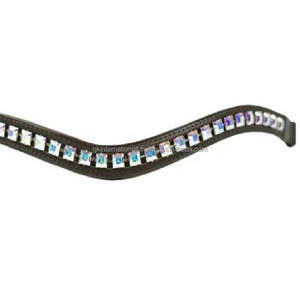 Banda para cejas de caballo, cristales de marca de cuero inglés negro de alta calidad, forma de onda decorativa, banda para cejas de caballo para brida en mazorca completa - Product Image 6