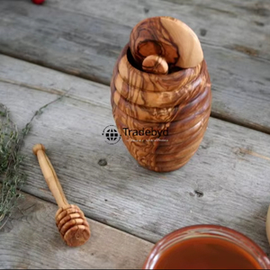 Wooden Honey Pot with Dipper Premium Handcrafted Eco-Friendly Dishwasher Safe Kitchen Jar Rustic Honey <b>Storage</b> by Tradebyd - Product Image 2