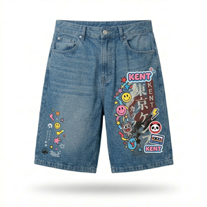 Pantalones Cortos de Mezclilla Holgados con Estampado de Anime, Estilo Japonés, Harajuku, Pierna Ancha, 100% Algodón, Personalizados y de Venta Caliente - Product Image 1