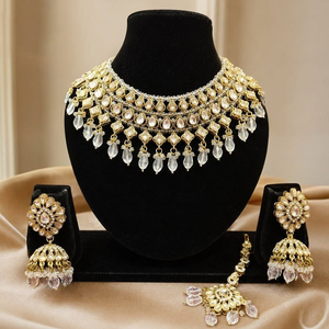 Ensemble collier et boucles d'oreilles pour femme JeweleMarket, plaqué or, avec cristaux et strass, style ethnique, pour mariage, fiançailles, anniversaire, cadeau, fête - Product Image 5