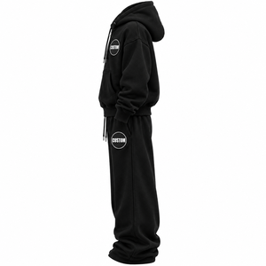 Ensemble de sweat-shirts à capuche zippés surdimensionnés unisexes pour homme et femme, avec logo brodé personnalisé, de haute qualité, en tissu French Terry noir 100% - Product Image 3