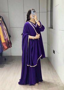 Conjunto de Kurta y Palazzo Vichitra de Calidad de Exportación con Cuello Bordado, Palazzo con Elástico Completo y Dupatta con Borde de Encaje - Product Image 4