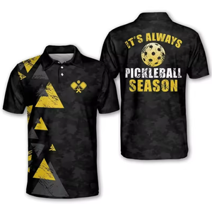 เสื้อโปโลทีมพิคเคิลบอลชาย สีดำ เทา เหลือง พิมพ์ลายแบบซับลิเมชั่น แห้งเร็ว ดีไซน์สปอร์ต โลโก้ด้านหน้า ติดกระดุม - Product Image 6