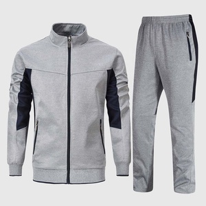 Survêtements de jogging athlétiques décontractés pour hommes 2 pièces Full Zip Sweatsuit Solid Pattern Warm-Up Sweats pour le printemps - Product Image 2