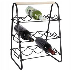Estante de Vino Metálico Premium para 9 Botellas, Soporte de Mesa con Asa de Madera, Acabado Negro, Organizador de Almacenamiento para Bar y Hogar - Product Image 1