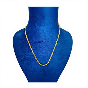 Collier fin unisexe en or jaune massif 22 carats, chaîne à maillons tubulaires et perles fantaisie, or véritable 916 marqué, bijoux raffinés - Product Image 1