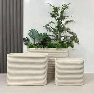 Horti Club Bac à fleurs rectangulaire en ciment à motif carré minimaliste nordique, revêtement poudré, pour extérieur, écologique, pour la maison et le jardin - Product Image 3