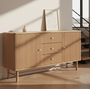 Commode autoportante minimaliste en teck massif Kaede, 3 tiroirs, finition naturelle, pour salon, chambre, entrepôt, intérieur commercial - Product Image 2