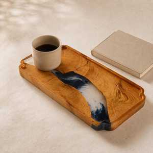 Elite Artisan River Resin Wooden Serving Tray with Matte Black Metal Handles for <b>Coffee</b> <b>Table</b>, Kitchen & Charcuterie Display - Product Image 6