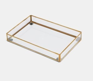 Geometric Decorative Tray With Gold Plated Frame <b>Mirror</b> Base Customizable Glam Style Single Piece - Product Image 3