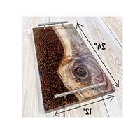 Plateau en bois Oak Muse, plateau rectangulaire en verre avec incrustation en shagreen rose, design moderne, durable pour une utilisation à la table
