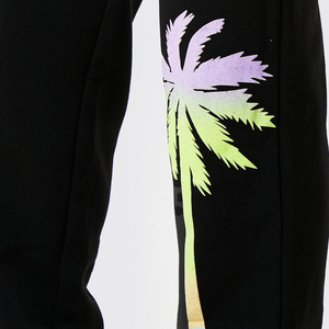Ensemble de survêtement noir à capuche pour homme avec imprimé palmier et logo effet gouttelettes, streetwear, manches longues, coupe ample, tenue décontractée printemps - Product Image 5