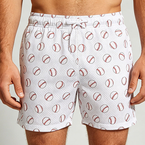 Men's Blue Baseball Print Quick Dry Swim Shorts with Drawstring Closure Casual Board Shorts - Product Image 2
