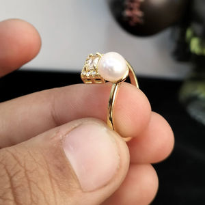 Anillo Ajustable de Perlas de Agua Dulce Cuadradas con Diamantes Americanos y Diseño Floral, Talla Única, Banda Abierta, Joyería de Perlas, Anillo Redimensionable, Proveedor - Product Image 4