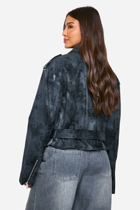 Chaqueta de Gamuza para Mujer, Diseño Personalizado, con Cremallera, Cuero Genuino, Color Sólido, Manga Larga, Transpirable, Tejida, a la Moda - Product Image 5