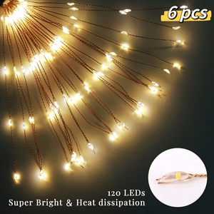 Set di 6 Luci Solari a LED Bianco Caldo a Forma di Fuochi d'Artificio, 120 LED, 8 Modalità, Impermeabili, per Decorazione di Giardini e Marciapiedi - Product Image 1