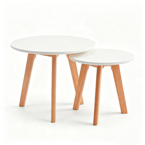 Modern Round <b>Nesting</b> <b>Coffee</b> <b>Table</b> <b>Set</b> MDF Paper Top with Wood Effect Metal Legs Living Room Furniture - Product Image 4