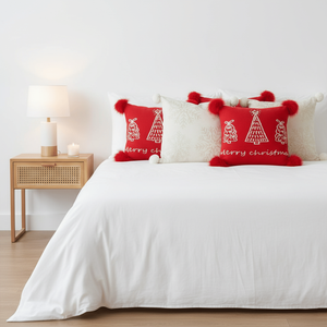 5PC Festive Red Christmas Tree and <b>Cream</b> Holiday Pillowcase Set for <b>Sofa</b> Bed & Home Decor - Product Image 4