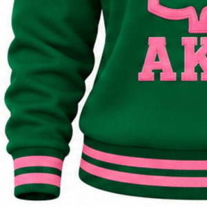 Green Ladies Rib Knit Crew Neck Sweatshirt Custom Embroidery Letter Design Long Sleeve Casual Varsity <b>Pullover</b> <b>Women</b> Top - Product Image 3