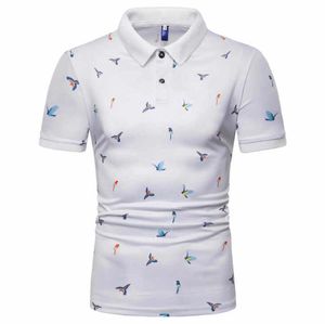 Polo Blanco de Manga Corta con Estampado de Aves, Corte Ajustado, Informal, de Popelina de Algodón Transpirable - Product Image 2