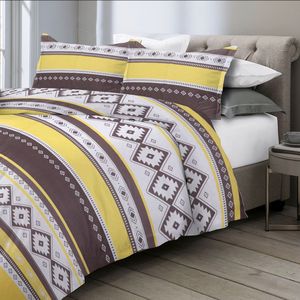 Set Copripiumino Geometrico Stampato 3 Pezzi 200TC 100% Poliestere Marrone Giallo PVC King per Adulti per Arredamento Camera da Letto - Product Image 2