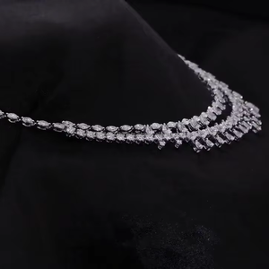 Elegant Diamond Drop <b>Necklace</b> in White Gold, Luxury Bridal Choker with Pear and Round Cut Stones, <b>Statement</b> Wedding Jewelry - Product Image 4