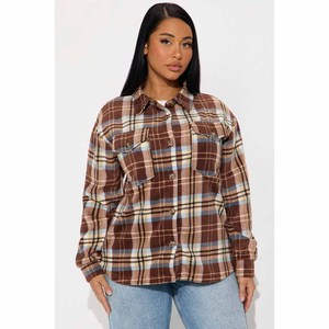 Custom Logo Women <b>Flannel</b> Shirt Oversized Plaid Button Down Shacket Casual Soft Cotton Checkered Jacket <b>Tops</b> with Pockets - Product Image 1