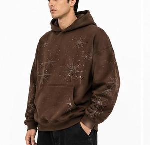 Sweat-shirt à capuche marron pour homme, coupe classique, motif uni, écologique, 100% coton, molleton tricoté, décontracté, pour l'automne - Product Image 5