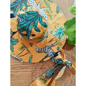 Chapeau de plage réversible à carreaux vert/moutarde The Quince Life Jungle pour les activités de plein air - Product Image 3